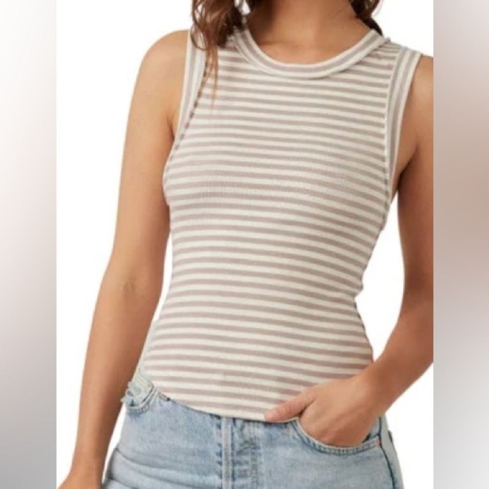Free People Tan White Striped Tank
